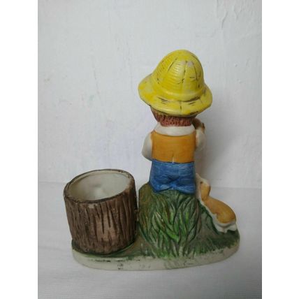 Verona Vergasi Boy Yellow Hat Holding Puppies Porcelain Votive Holder Figurine