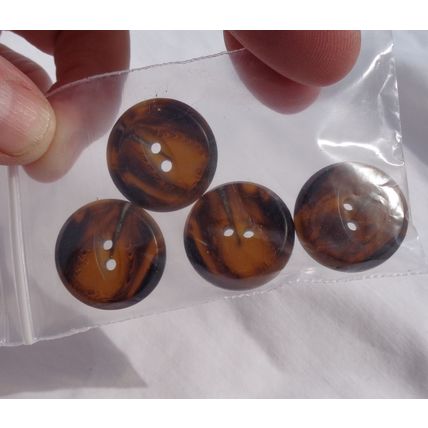 ZZ4 4 Tortoise Brown Buttons 22mm Fish Eye Disc 2 Hole Sewing Crafting