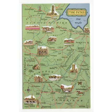The Fens Map Postcard 128