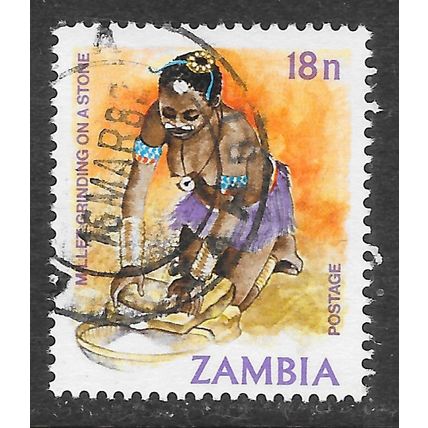 ZAMBIA 1982 VILLAGE LIFE MILLET GRINDING ON A STONE USED
