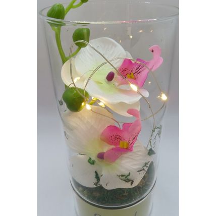 Special Grandma LED Tube Light with Faux Pink Flowers Glass LED 20 CM Gift Home