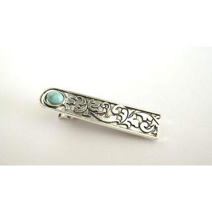 Turquoise blue stone silver metal boho native alligator hair clip for thin fine