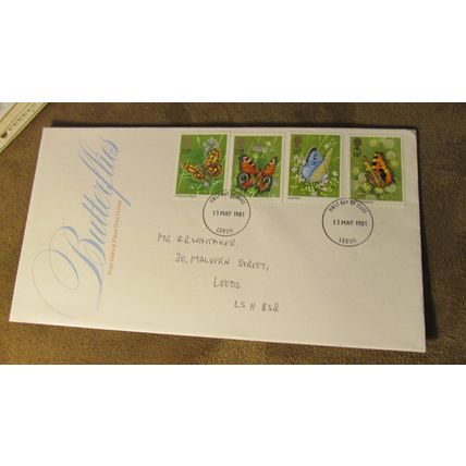 1981 GB FDC Cover - British Butterflies - Leeds frank