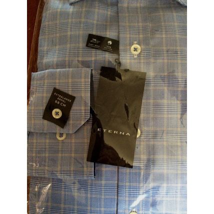 Eterna Mens Blue Check Patterned Comfort Fit Shirt Size 40 15 3/4 RRP £59.99