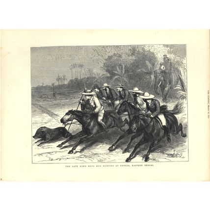 LATE LORD MAYO HOG HUNTING 1872 Horace Harral VICTORIAN ENGRAVING