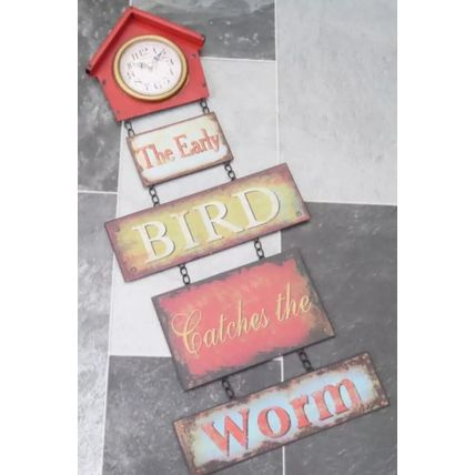 The Early Bird Wall Clock 70 CM Metal Shabby Chic Time Home Decor Gift