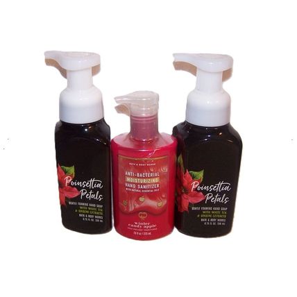Poinsettia Petals Foaming Soap & Winter Candle Apple Sanitizer Bath & Body Works