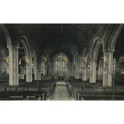 Westerham Church, J A Hughes, Postcard