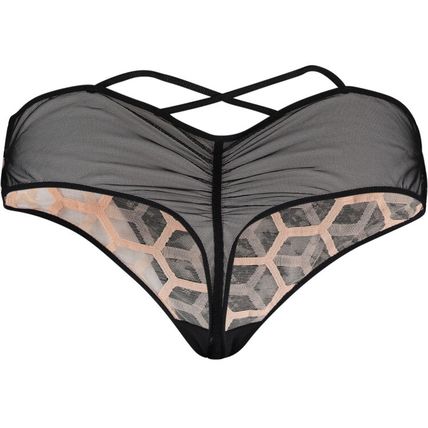 CHANTAL THOMASS Black & Beige Layered Thong Size M BNWT