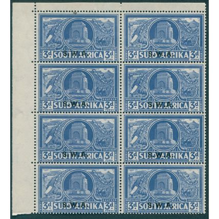 South West Africa 1938 3d.+3d. bright blue Voortrekker SG108 MNH block x8