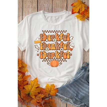 Khaki thankful Crew Neck Thanksgiving Graphic Tee