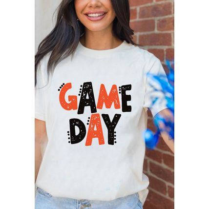 White GAME DAY Funny Letter Printed Casual Tee