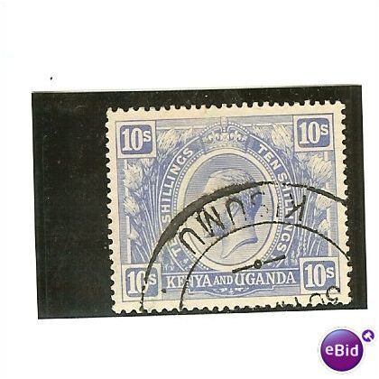 Kenya & Uganda KGV 1922 10/- Bright Blue Used SG 94 stamp royalty king george