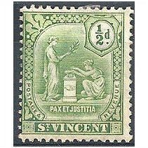 St Vincent 1910 SG102 1/2d Green Light Mounted Mint