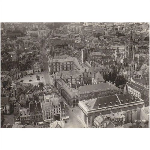 B&W Photo Postcard Aerial View Theatre & Hotel de Ville Dijon Cote-d'Or France