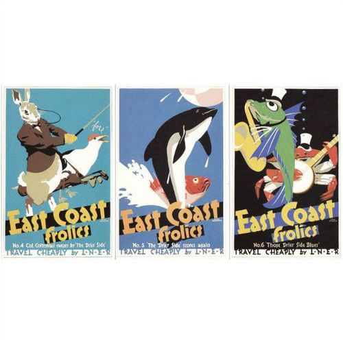 6 Dalkeith Railway Postcards LNER EAST COAST FROLICS POSTERS Frank Newbold