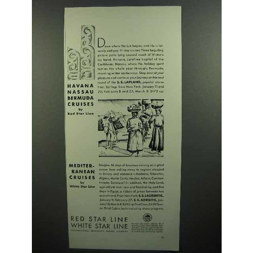 1930 Red Star Line, White Star Line Cruise Ad