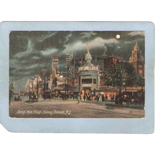 New York Coney Island Amusement Park Postcard Loop The Loop Street Scene w~375