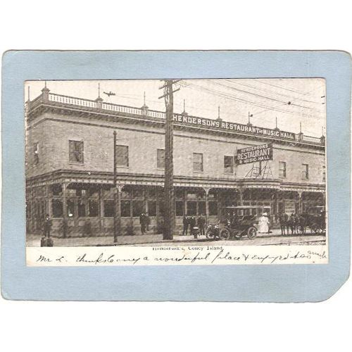 New York Coney Island Amusement Park Postcard Henderson's Restaurant Music~372