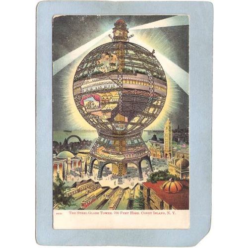 New York Coney Island Amusement Park Postcard The Steel Globe Tower 700 Fe~377