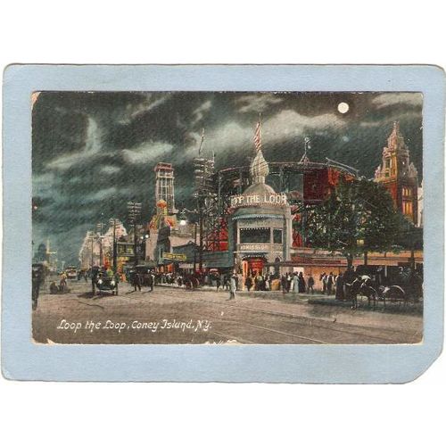 New York Coney Island Amusement Park Postcard Loop The Loop Street Scene w~374