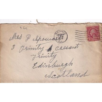 United States 1920 Batavia ILL-Edinburgh UK Cover Batavia cancel written VGC