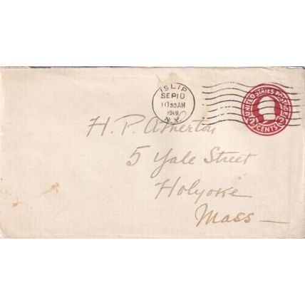 United States 1919 Islip NY-Holyoke MASS Cover Islip cancel written VGC
