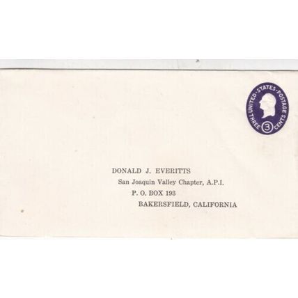 United States Bakersfield 3c Embossed prepaid cover typed unused VGC