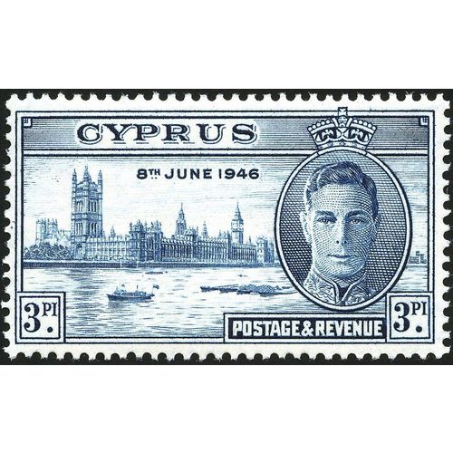 Cyprus KGVI 1946 Victory Peace 3pi Blue Unmounted Mint NHM SG 165 Sc 157 stamp