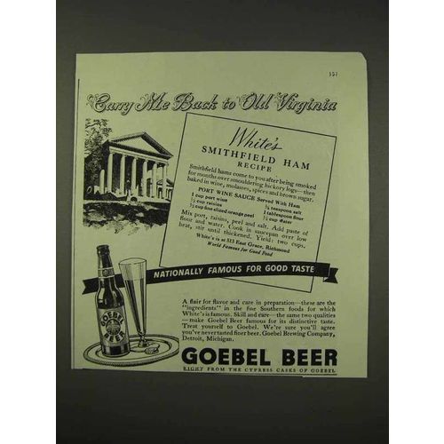 1943 Goebel Beer Ad - White's Smithfield Ham Recipe