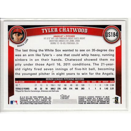 2011 Topps Update Tyler Chatwood baseball card US184
