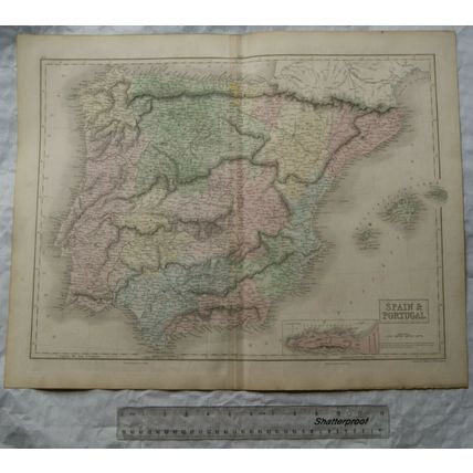 1850 Black's steel engraved map Spain & Portugal
