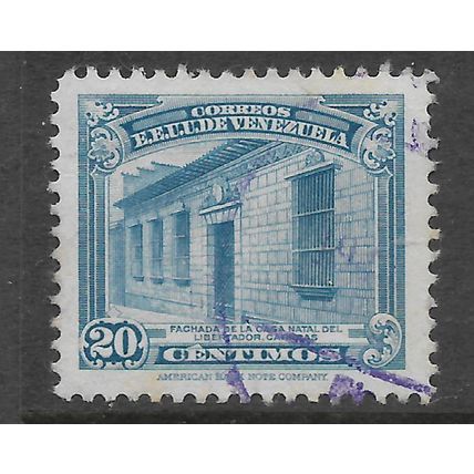 VENEZUELA 1940 ANNIV DEATH OF BOLIVAR 20c BLUE BOLIVAR HOUSE SG621 FINE USED#2