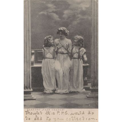 Playing Cats Cradle Childrens Parlour Game Antique Postcard