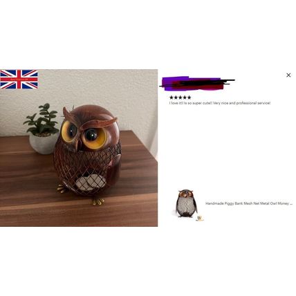 Handmade Owl Piggy Bank Metal Craft Coin Money Saving Box Home Decor Art