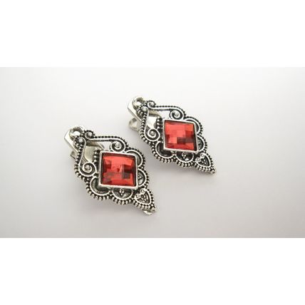 Small silver metal and red crystal alligator hair claw clip for thin fine hair