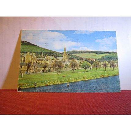 THE TWEED AT PEEBLES, Borders, SCOTLAND used postcard 1962 pm =