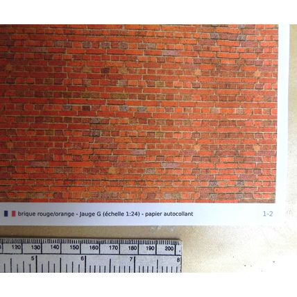 Papier auto-adhésif brique rouge orange- pour G gauge - échelle 1:24-A4