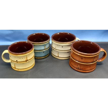 Vintage Capodimonte Stoneware Marked Tiki Bamboo Style Coffee Mugs Set of 4