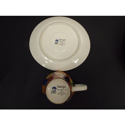 Vintage Set 1994 Sango Cafe Paris Cups And Saucers 3 Saucers 2 Cups Mugs