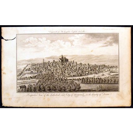 PERSPECTIVE VIEW OF THE CATHEDRAL, AND CITY OF EXETER 1771 ANTIQUE ENGRAVING