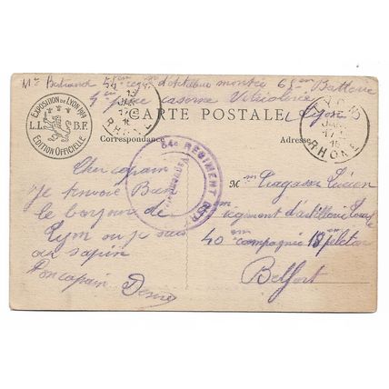 Postcard France Lyon Exposition Internationale 1914 French military post 1916