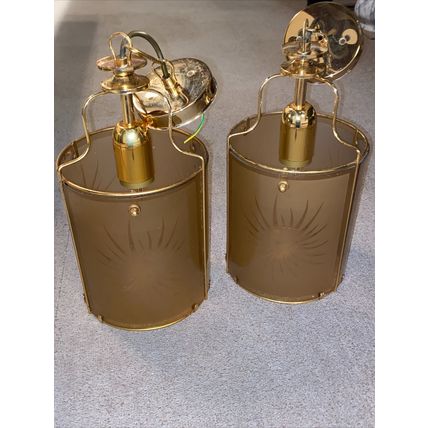 Two 16” Drop Italian Brass Ceiling Lights