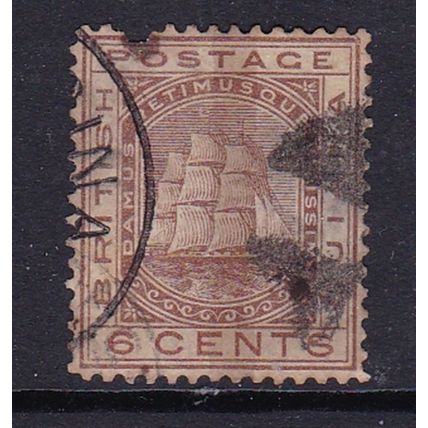 BRITISH GUIANA 1876-79 WMK CROWN CC 6c PERF 14 USED SG129 PIN HOLE TOP PERFS