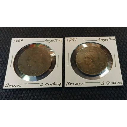 1889 & 1891 Argentina Lot of 2 - 2 Centavos Bronze Coins (C)
