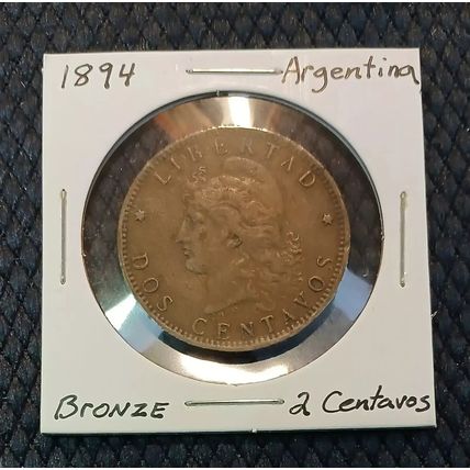 1894 Argentina 2 Centavos Bronze Coin (E)