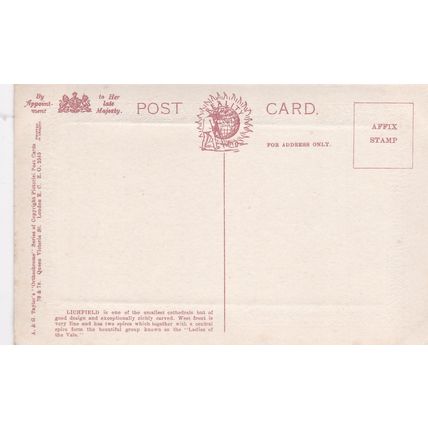 EC172 LICHFIELD CATHEDRAL. COLOURED PRINTED POSTCARD