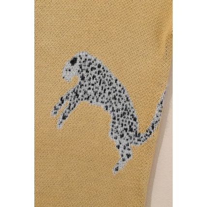 Camel Fuzzy Cheetah Accent Round Neck Sweater