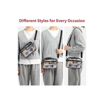 Black Multi-Pocket Contrast Edge Detachable Strap Clear Shoulder Bag