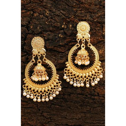 Gold Boho Pearl Tasseled Alloy Dangle Earrings